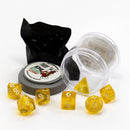 Lucky Dice Clear Yellow Pizza Dungeon Dice by Reaper Miniatures - 7 Piece Polyhedral Dice Set & Random High Roller Figure - Bea DnD Games