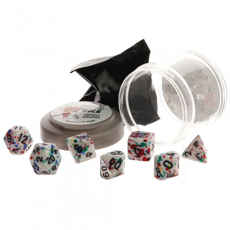 Lucky Dice Rainbow Paint Pizza Dungeon Dice by Reaper Miniatures - 7 Piece Polyhedral Dice Set & Random High Roller Figure - Bea DnD Games