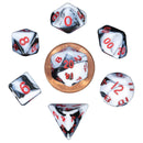 Marble with Red Numbers Mini Polyhedral Dice Set - Bea DnD Games