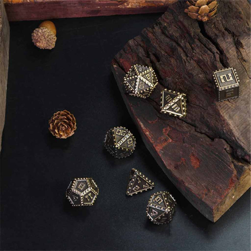 Masterworked Armour 7 Piece Metal Polyhedral Dice Set & Dice Case - Bea DnD Games