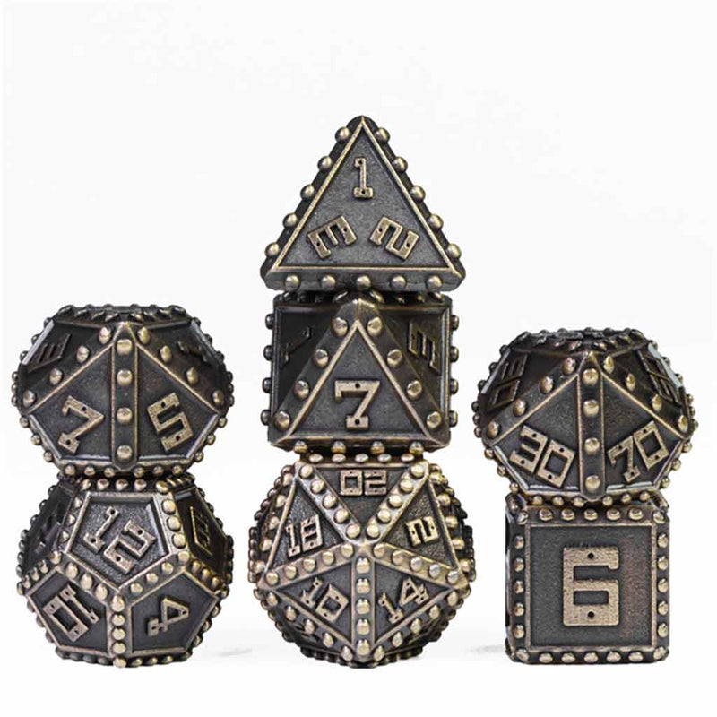 Masterworked Armour 7 Piece Metal Polyhedral Dice Set & Dice Case - Bea DnD Games