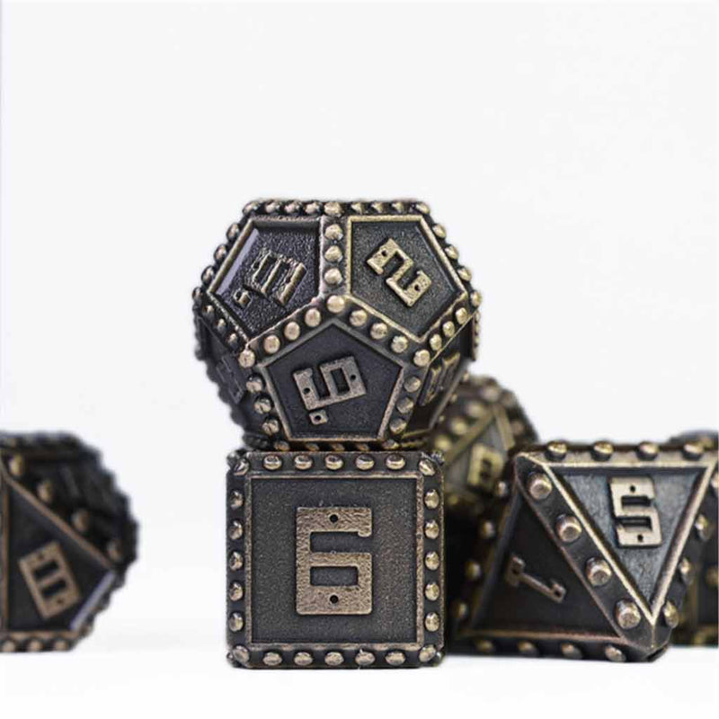 Masterworked Armour 7 Piece Metal Polyhedral Dice Set & Dice Case - Bea DnD Games