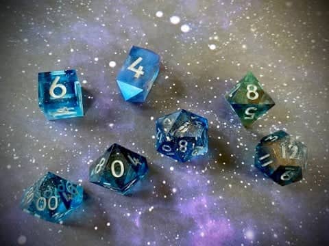 Matariki (lighter blue) - New Zealand Made Handcrafted Dice Set by Tui Dice - Bea DnD Games