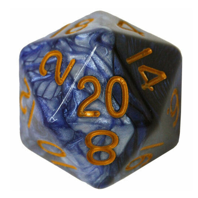 MDG Blue and White with Gold Mega D20 (35mm) Dice - Bea DnD Games