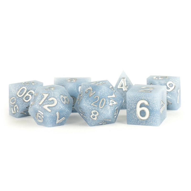 MDG Glacial Debris Silicone Rubber Dice - 7 Piece Polyhedral Dice Set + Dice Bag - Bea DnD Games