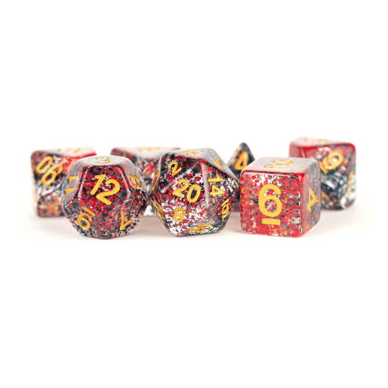 MDG Particle Dice: Red & Black- 7 Piece Polyhedral Dice Set + Dice Bag - Bea DnD Games