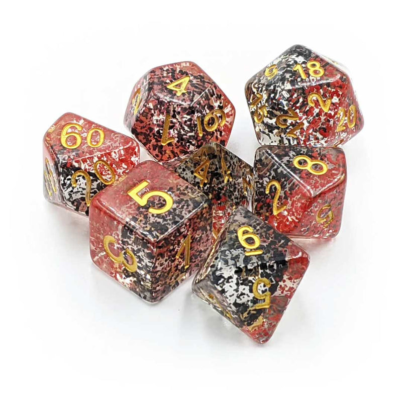 MDG Particle Dice: Red & Black- 7 Piece Polyhedral Dice Set + Dice Bag - Bea DnD Games