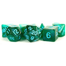 MDG Stardust: Green with Blue Numbers 7-Piece Polyhedral Dice Set - Bea DnD Games