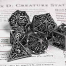 Medusa 7 Piece Hollow Metal Polyhedral Dice Set & Dice Case - Bea DnD Games