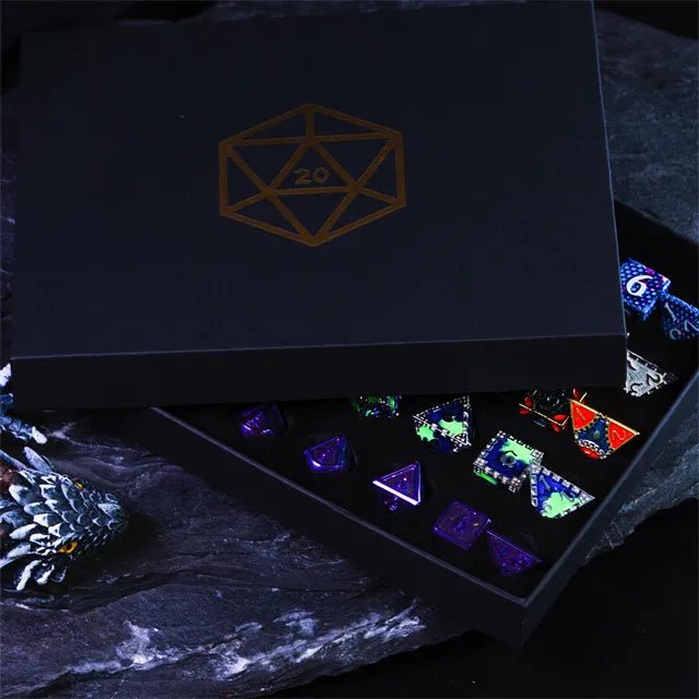 Metal Dice Gift Set - Gift Box of 5 Random Sets of Metal Dice - Bea DnD Games