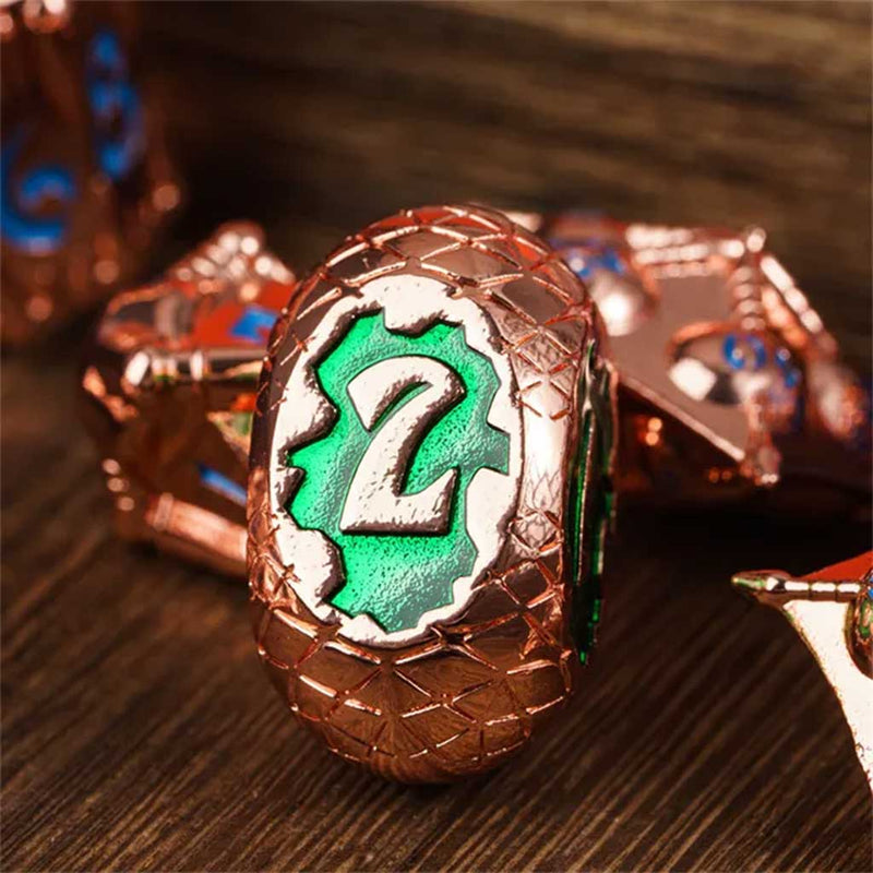 Metallic Artificer - 7 Piece Metal Dice Set & Dice Bag - Bea DnD Games