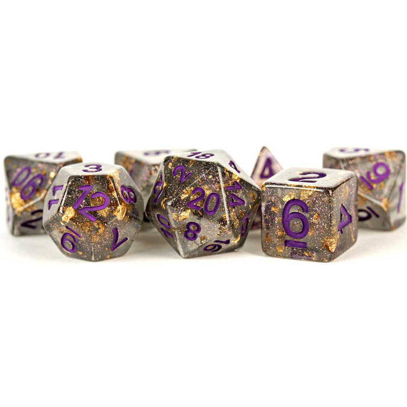 Metallic Dice Games Dark Matter Dice - 7 Piece Polyhedral Dice Set + Dice Bag - Bea DnD Games