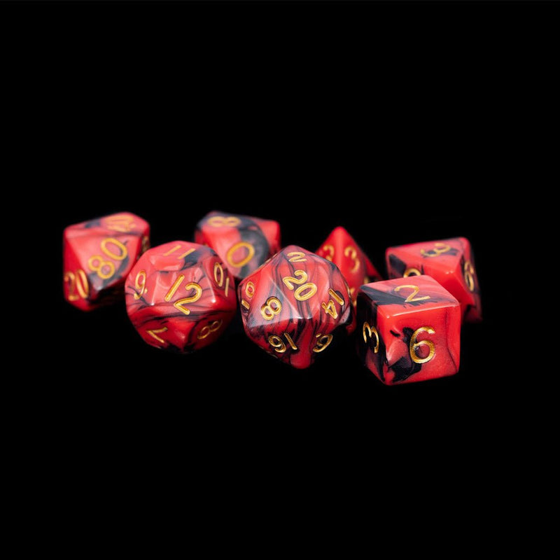 Metallic Dice Games Draconic Bloodline - 7 Piece Polyhedral Dice Set + Dice Bag - Bea DnD Games