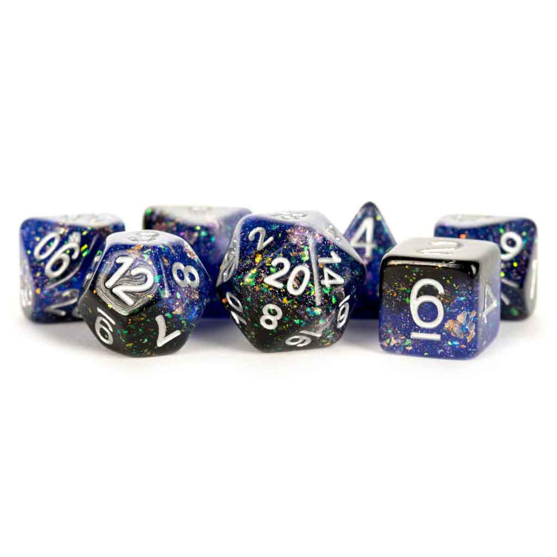 Metallic Dice Games Eternal Blue & Black - 7 Piece Polyhedral Dice Set + Dice Bag - Bea DnD Games
