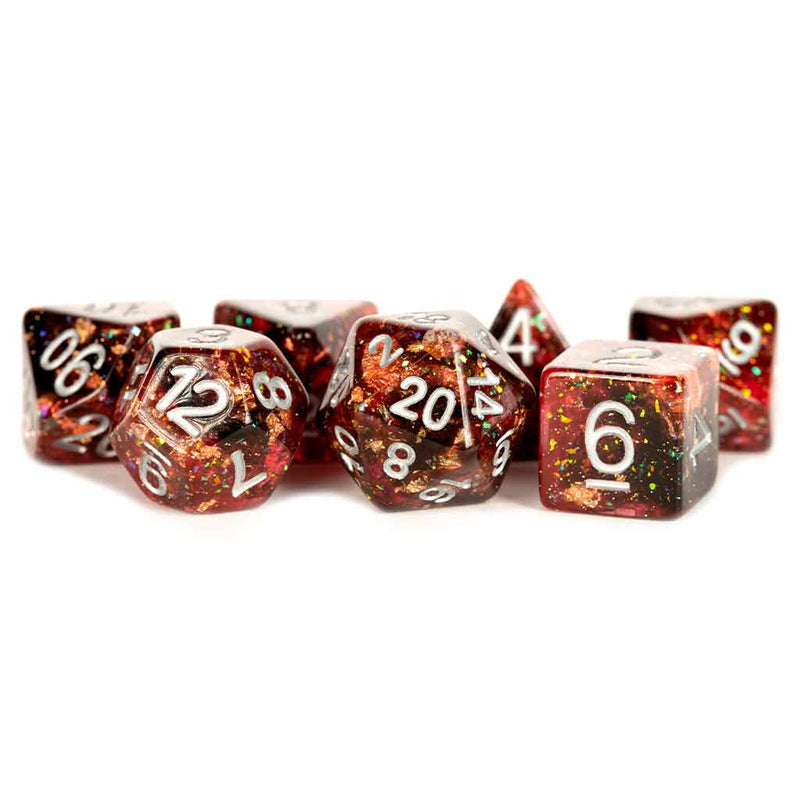 Metallic Dice Games Eternal Fire - 7 Piece Polyhedral Dice Set + Dice Bag - Bea DnD Games