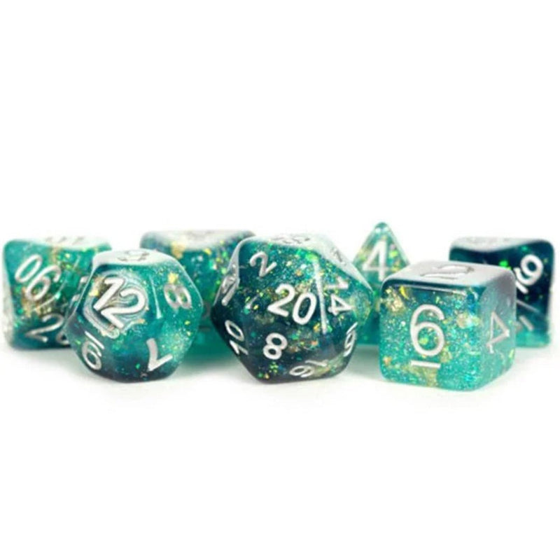 Metallic Dice Games Eternal Teal & Black - 7 Piece Polyhedral Dice Set + Dice Bag - Bea DnD Games