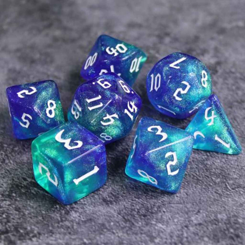 Meteor Storm - 7 Piece Polyhedral Dice Set + Dice Bag - Bea DnD Games
