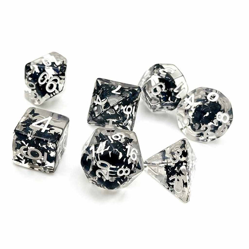 Midnight Butterfly - 7 Piece Polyhedral Dice Set + Dice Bag - Bea DnD Games