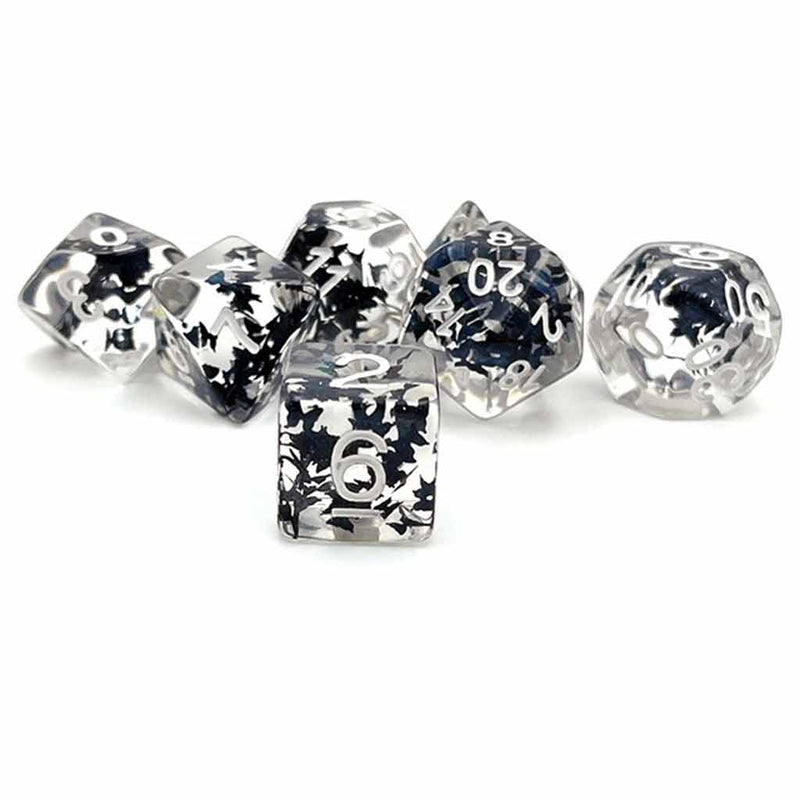 Midnight Butterfly - 7 Piece Polyhedral Dice Set + Dice Bag - Bea DnD Games