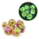 Midsummer Night Glow in the Dark 7 Piece Polyhedral Dice Set + Dice Bag - Bea DnD Games