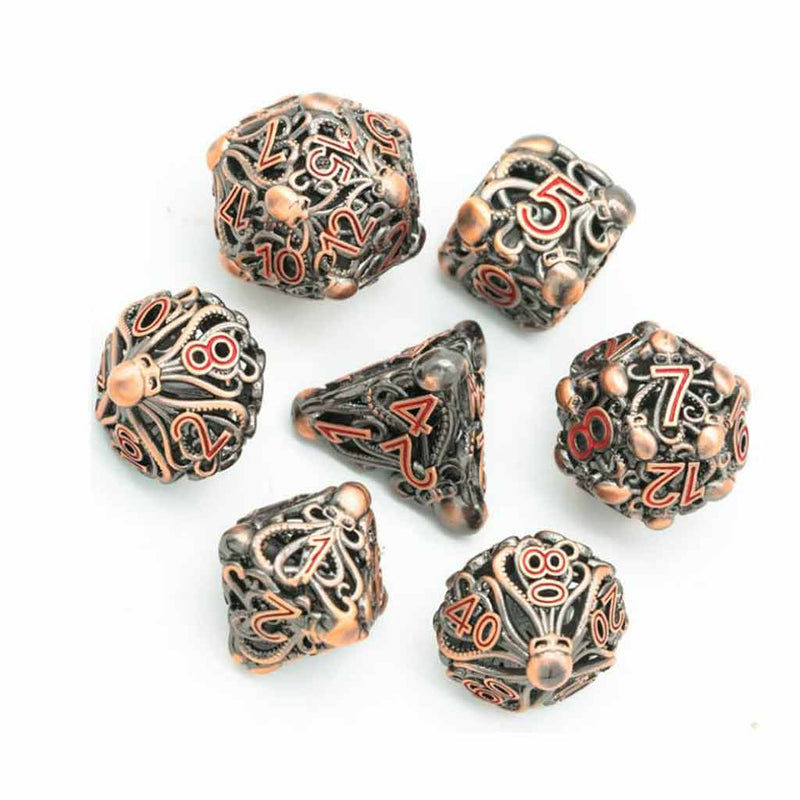 Mindflayer Hive 7 Piece Hollow Metal Polyhedral Dice Set & Dice Case - Bea DnD Games