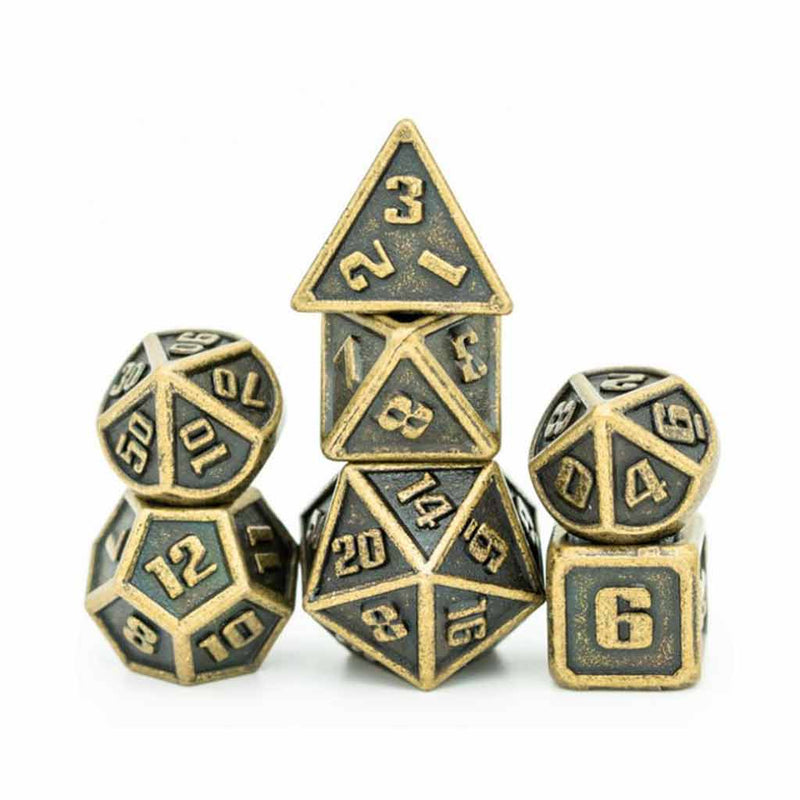 Mini Metal Elven Forge 7 Piece Metal Polyhedral Dice Set & Dice Bag - Bea DnD Games