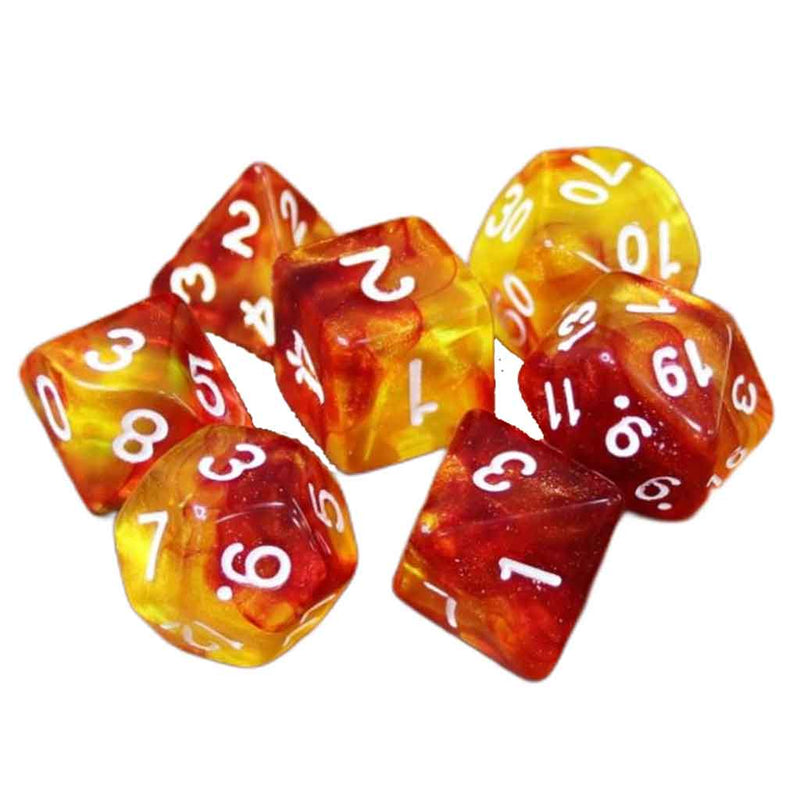 Molten Lava - 7 Piece Polyhedral Dice Set + Dice Bag - Bea DnD Games