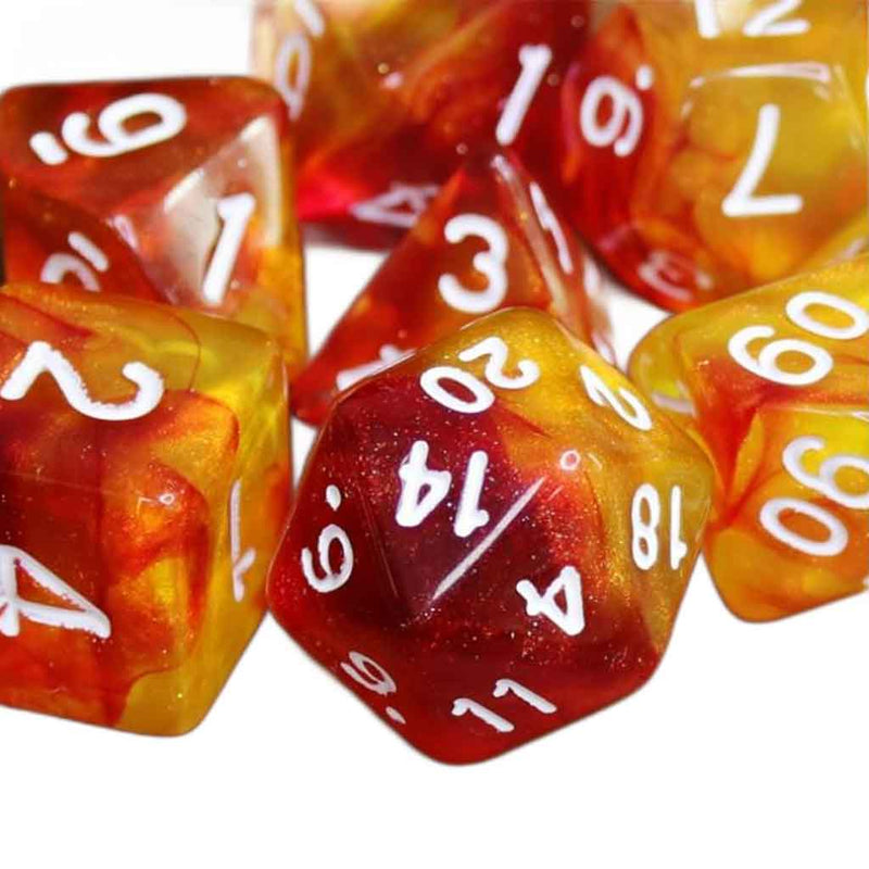 Molten Lava - 7 Piece Polyhedral Dice Set + Dice Bag - Bea DnD Games