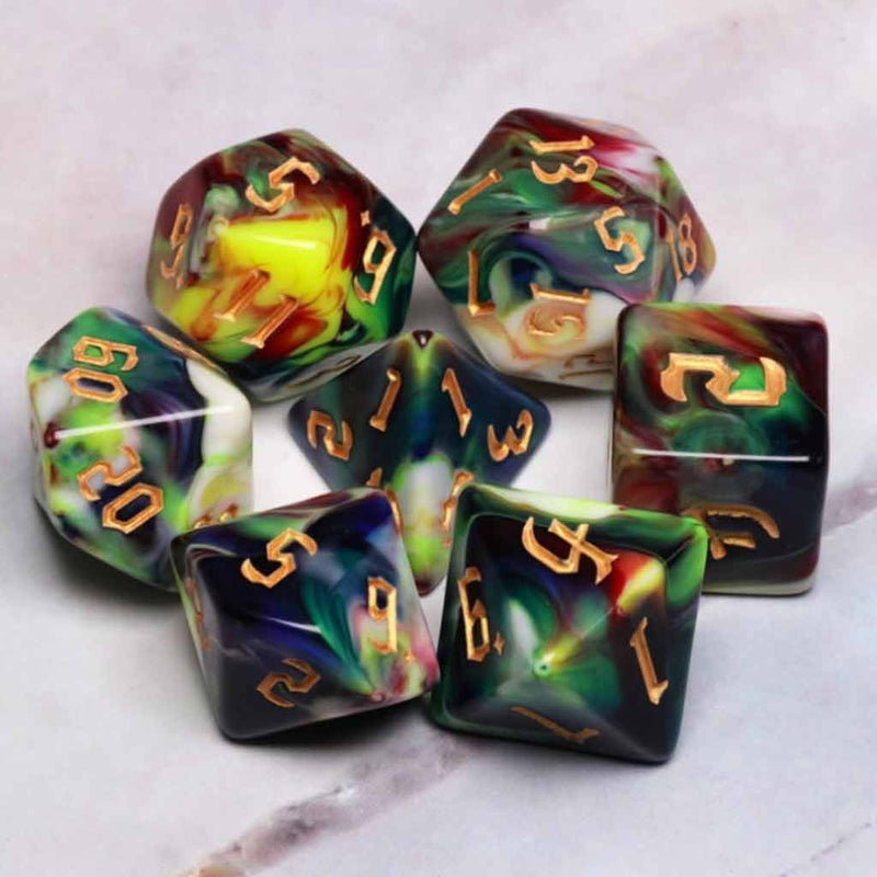 Monet - 7 Piece Polyhedral Dice Set + Dice Bag - Bea DnD Games