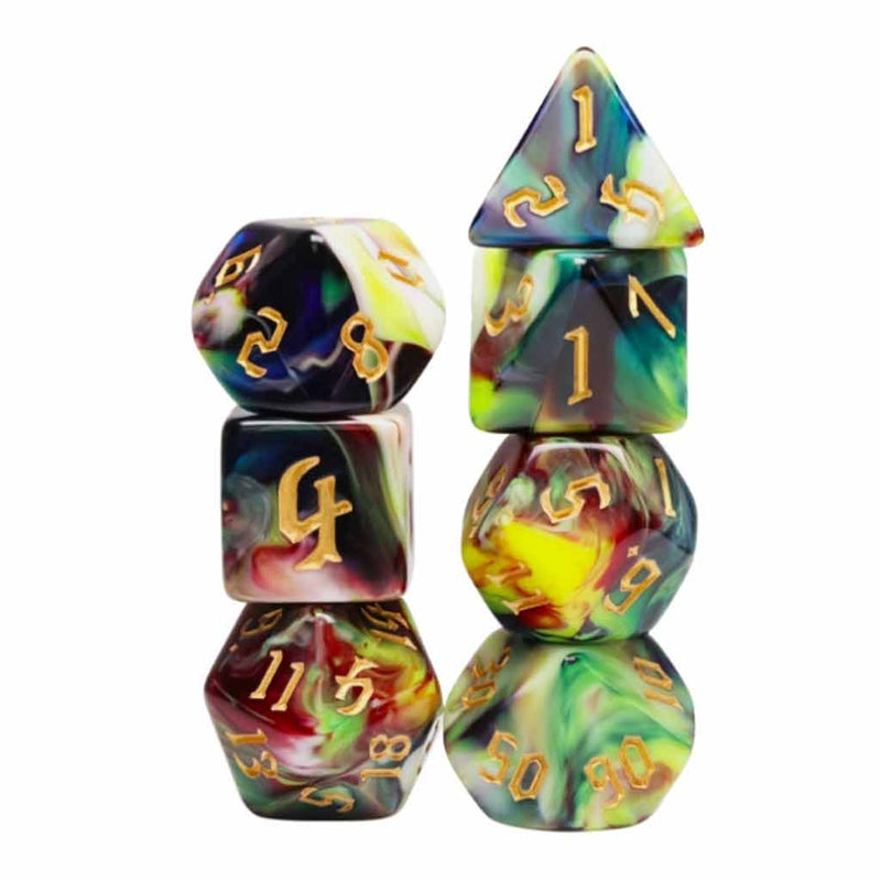 Monet - 7 Piece Polyhedral Dice Set + Dice Bag - Bea DnD Games