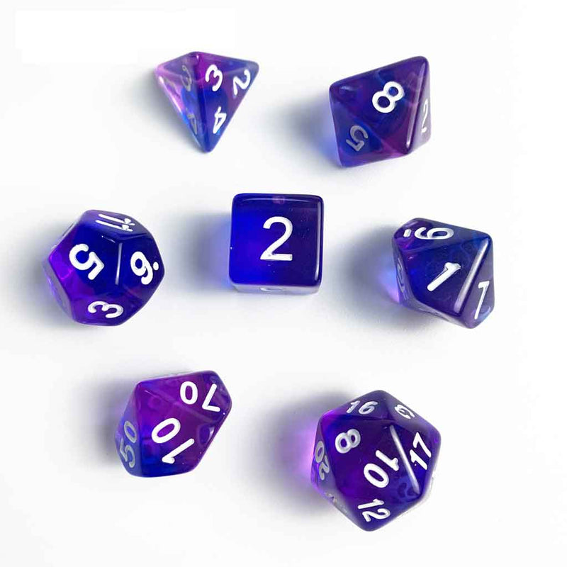 Mystic Moments - 7 Piece Polyhedral Dice Set + Dice Bag - Bea DnD Games