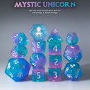 Mystic Unicorn 14pc Dice Set by Kraken Dice + Dice Bag - Bea DnD Games