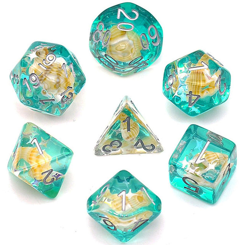 Neptune's Bounty - 7 Piece Polyhedral Dice Set + Dice Bag - Bea DnD Games