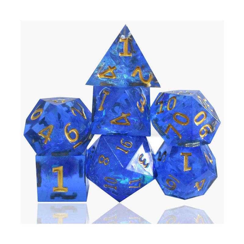 Neptune's Might - Handcrafted Sharp Edge Dice Set & Dice Case - Bea DnD Games