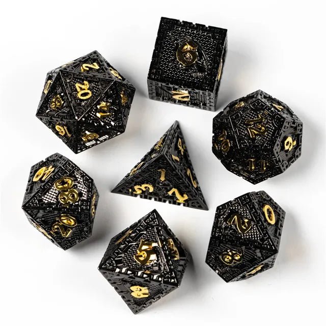 Night Fortress 7 Piece Metal Polyhedral Dice Set & Dice Case - Bea DnD Games
