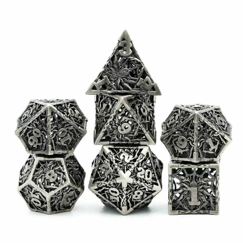 Nightmare Dreams 7 Piece Hollow Metal Polyhedral Dice Set & Dice Case - Bea DnD Games