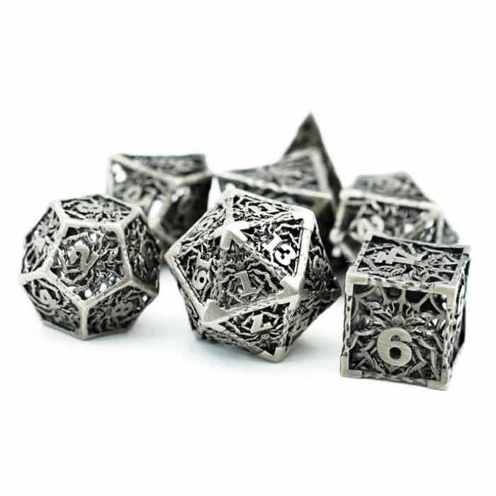 Nightmare Dreams 7 Piece Hollow Metal Polyhedral Dice Set & Dice Case - Bea DnD Games