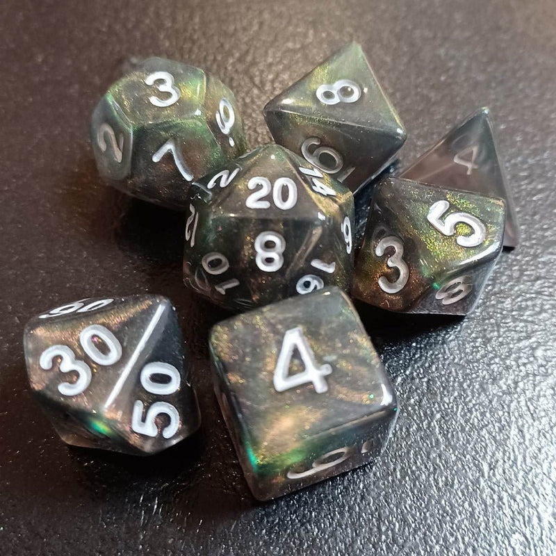Nights Wish - 7 Piece Polyhedral Dice Set + Dice Bag - Bea DnD Games