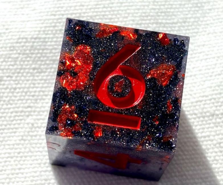 Obsidian and Ruby - New Zealand Made Handcrafted Dice Set by Tui Dice - Bea DnD Games