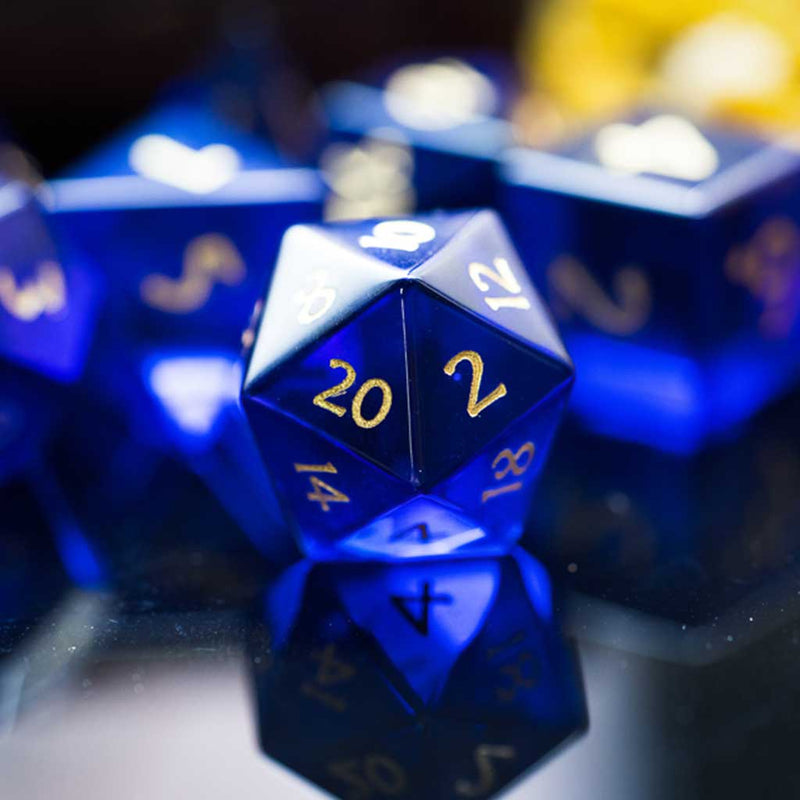 Ocean Depths Handcrafted Glass Dice Set & Dice Case - Bea DnD Games