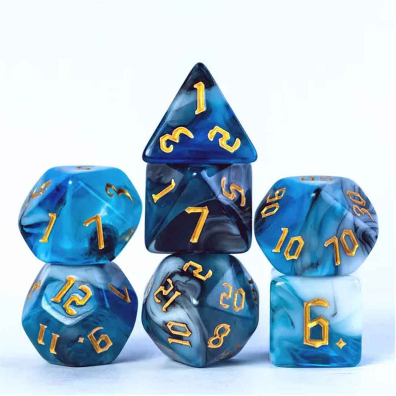 Oceanic Opulence - 7 Piece Polyhedral Dice Set + Dice Bag - Bea DnD Games