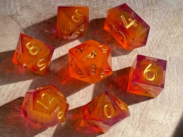 Pachuca Sunrise New Zealand Made Handcrafted Dice Set by Tui Dice - Bea DnD Games