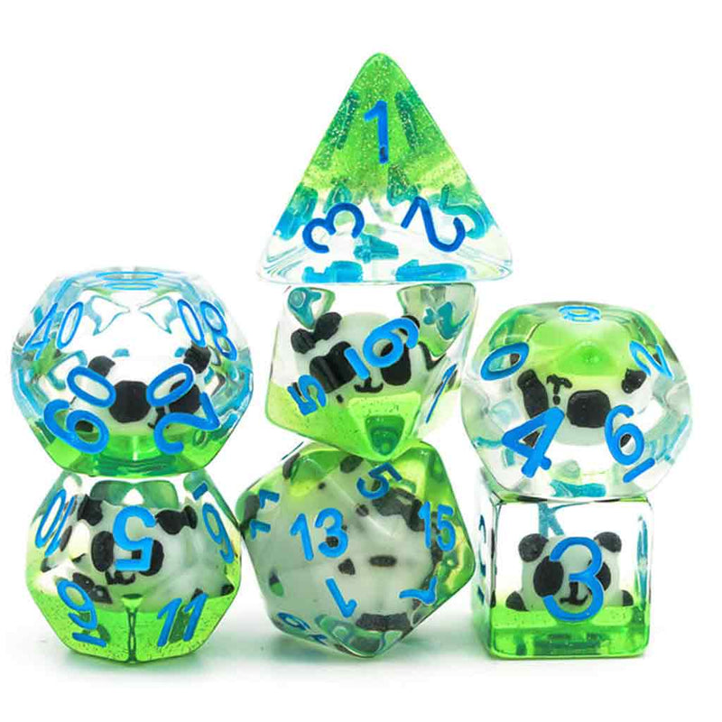 Panda Dice - 7 Piece Polyhedral Dice Set + Dice Bag - Bea DnD Games