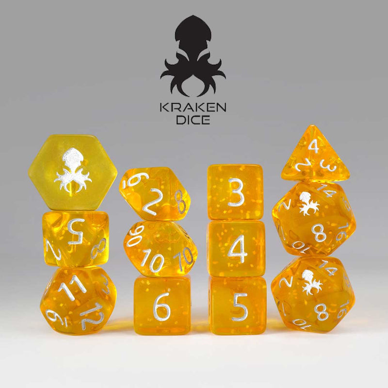 Peach Fizz - 12 Piece Dice Set by Kraken Dice + Dice Bag - Bea DnD Games