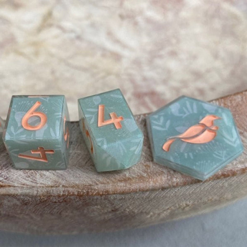 Peachy Keen - New Zealand Made Handcrafted Dice Set by Tui Dice - Bea DnD Games