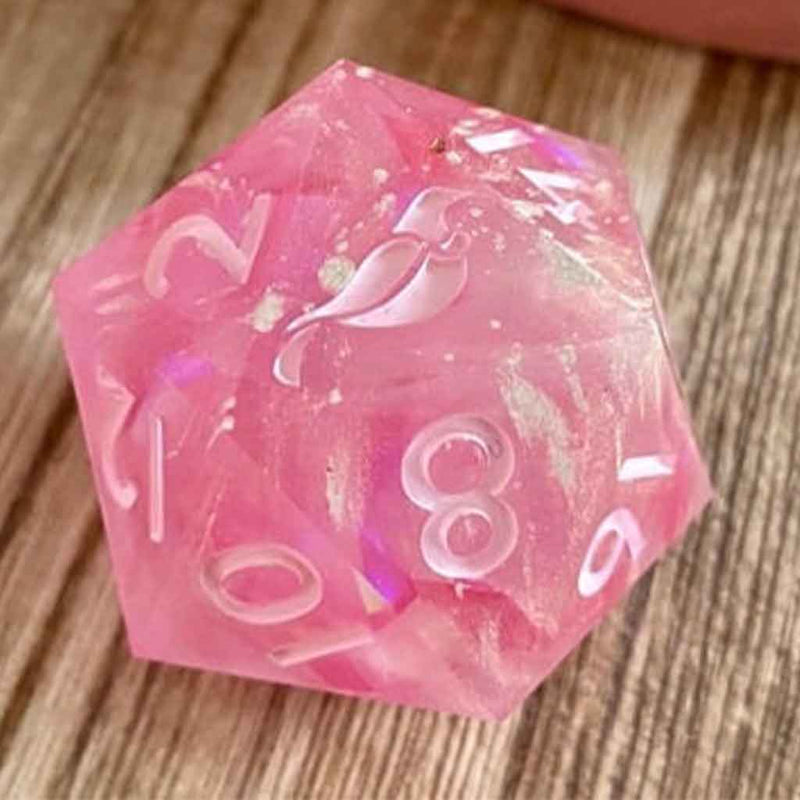 'Pink and Gold Chonk' New Zealand Made Handcrafted Giant D20 Dice by Tui Dice - Bea DnD Games
