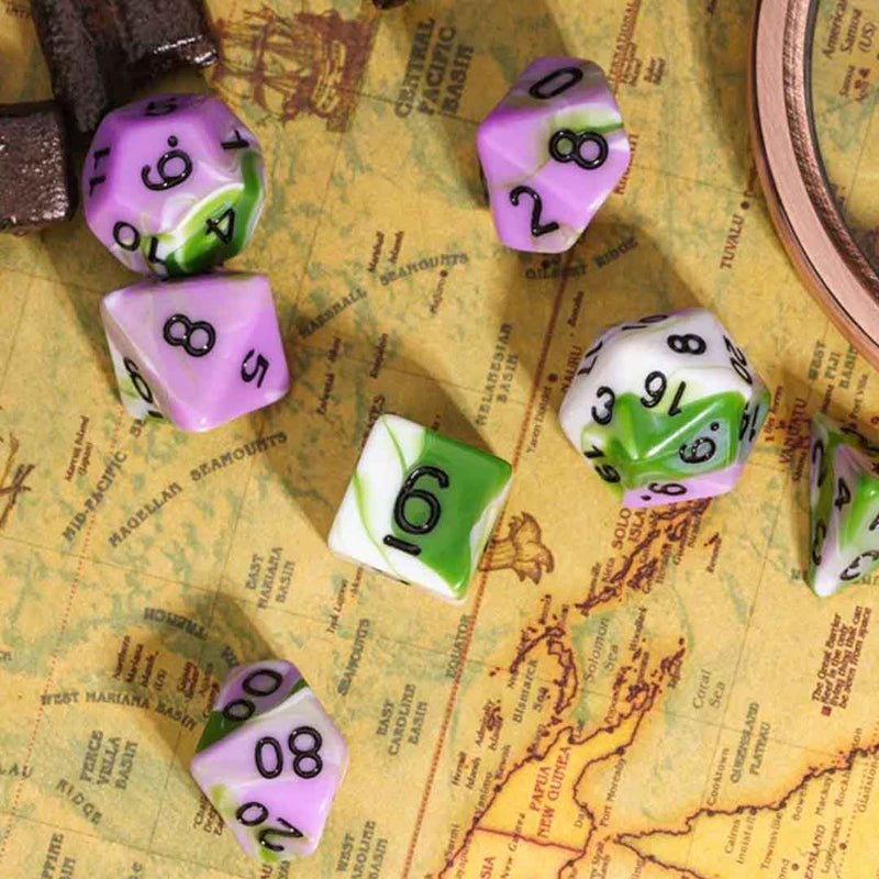 Pistachio Mousse - 7 Piece Polyhedral Dice Set + Dice Bag - Bea DnD Games