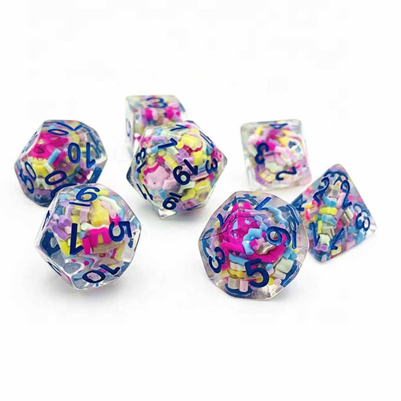 Pixie Stix - 7 Piece Polyhedral Dice Set + Dice Bag - Bea DnD Games