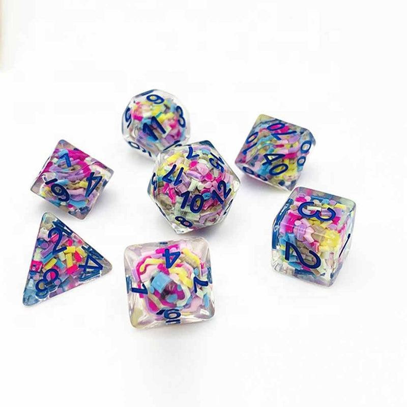 Pixie Stix - 7 Piece Polyhedral Dice Set + Dice Bag - Bea DnD Games