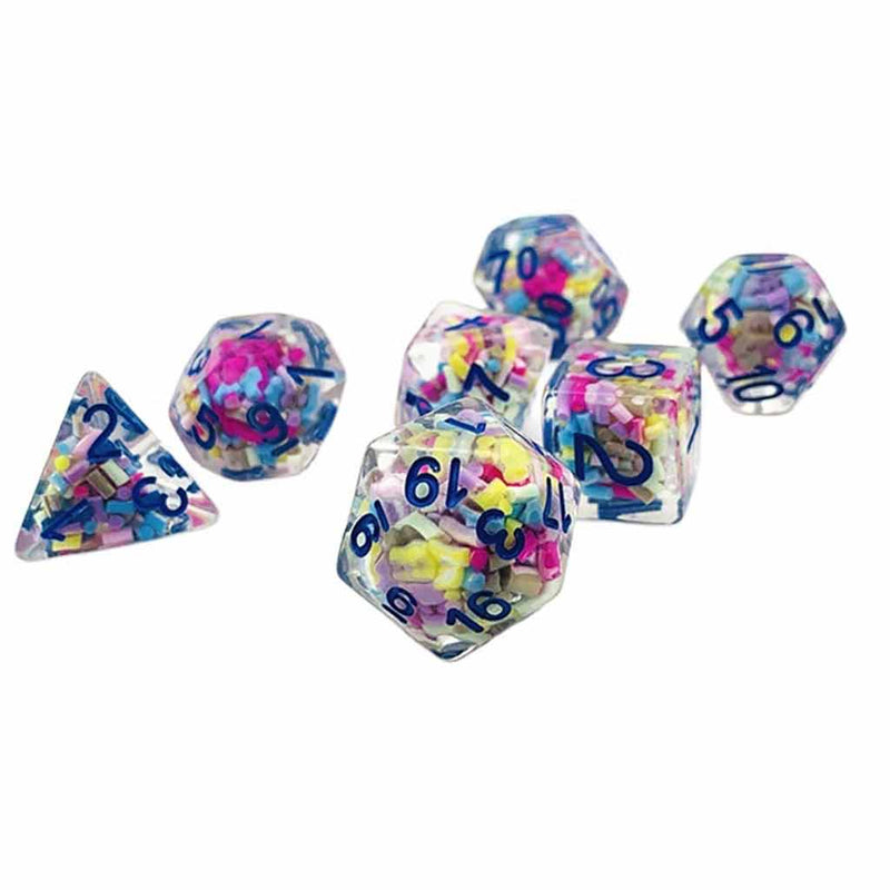 Pixie Stix - 7 Piece Polyhedral Dice Set + Dice Bag - Bea DnD Games